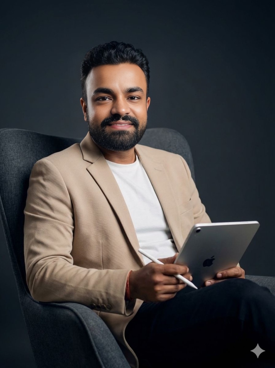 Nitish Mishra working with a tablet in a professional setting