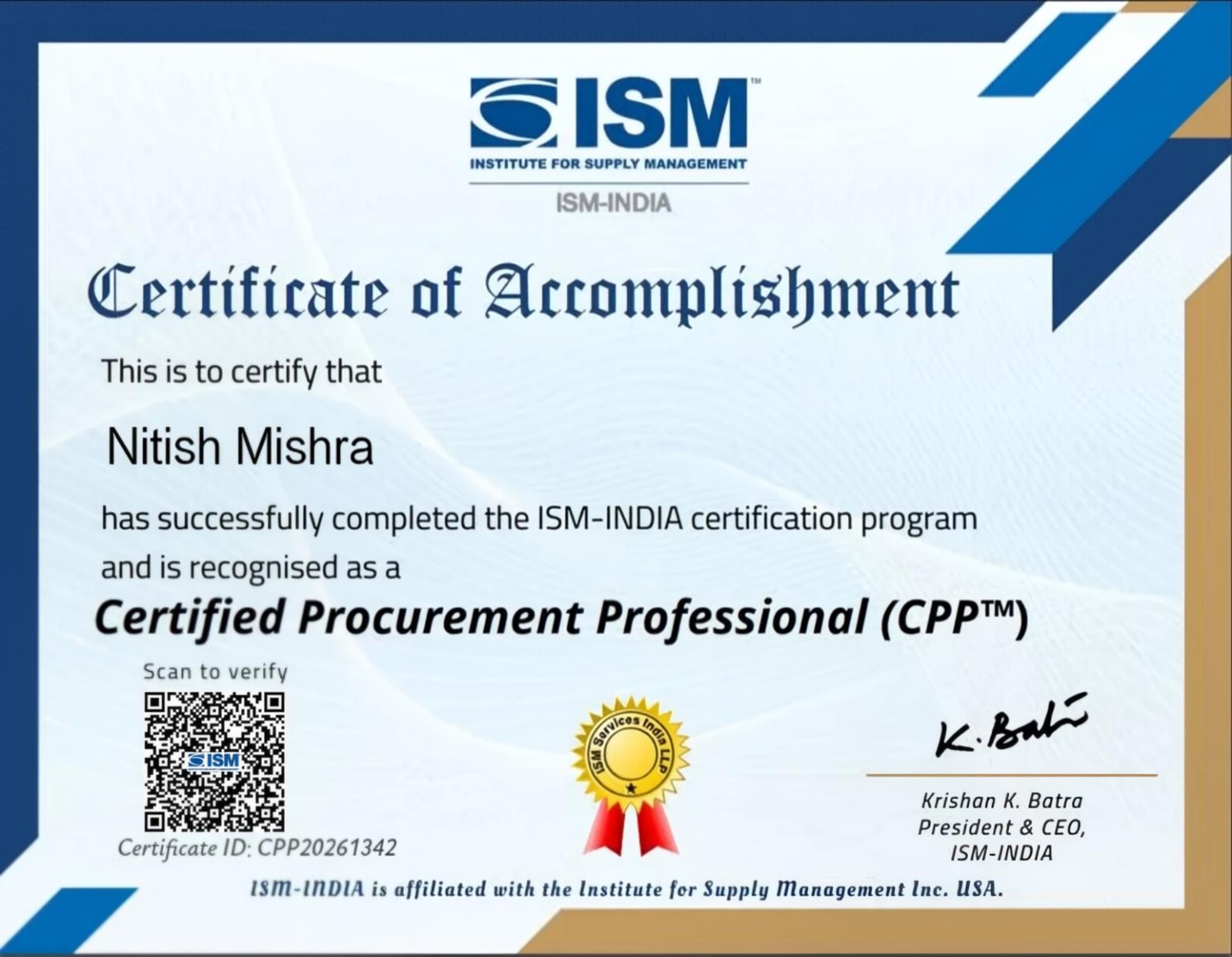 Certified Procurement Professional certificate